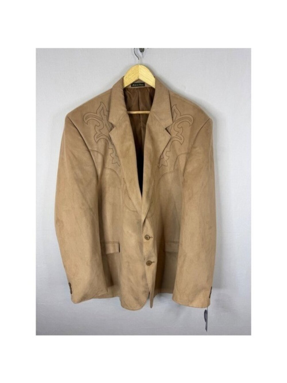 Circle S Mens Western Blazer Camel Tan Faux Suede Embroidered Sport Coat 52L NWT